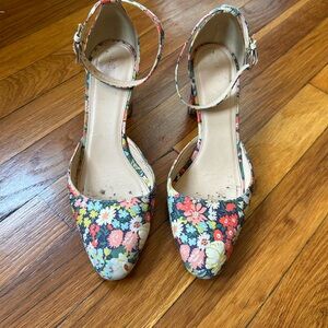 J. Crew Multicolor Floral Ankle Strap Heels